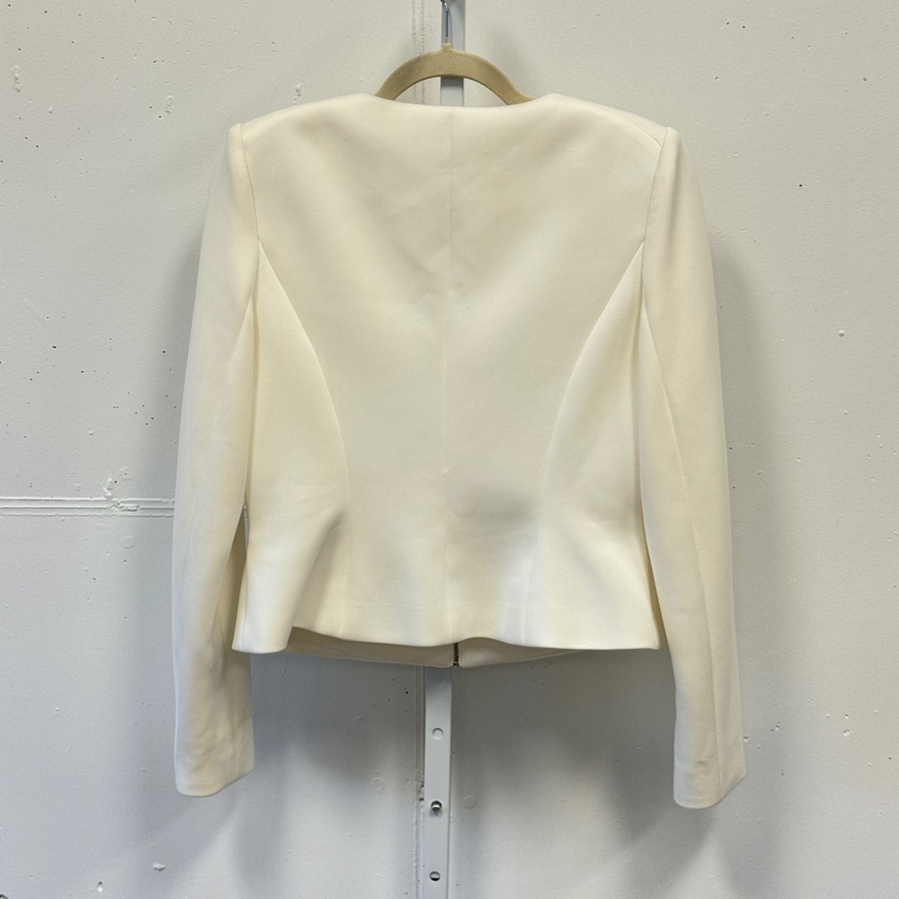 Calvin Klein Off White Ivory Zip Front Collarless Blazer Jacket Size 8 Summer - Picture 2 of 10